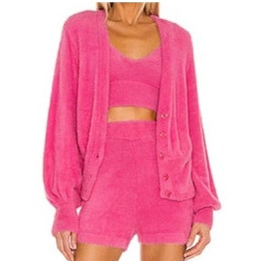 L Space Daydreamin Button Front Cardigan Barbie Pink Knit Fuzzy Cozy XL Coquette